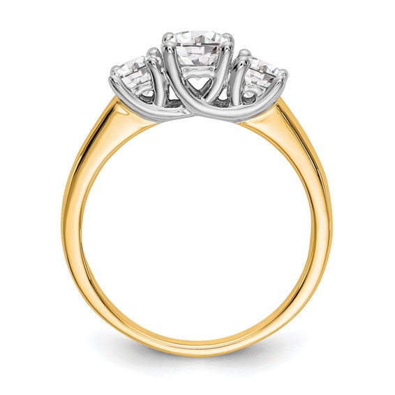 14K Two-tone 3-Stone (Holds 1/2 carat (5.2mm) Round Center and (2-4.00mm) Round Sides) Engagement Ring Mounting