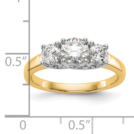14K Two-tone 3-Stone (Holds 1/2 carat (5.2mm) Round Center and (2-4.00mm) Round Sides) Engagement Ring Mounting
