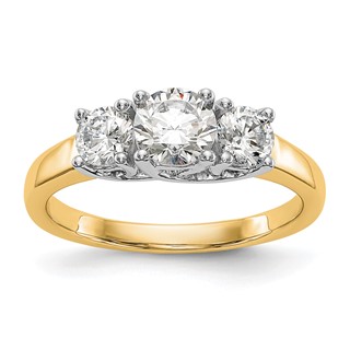 14K Two-tone 3-Stone (Holds 1/2 carat (5.2mm) Round Center and (2-4.00mm) Round Sides) Engagement Ring Mounting