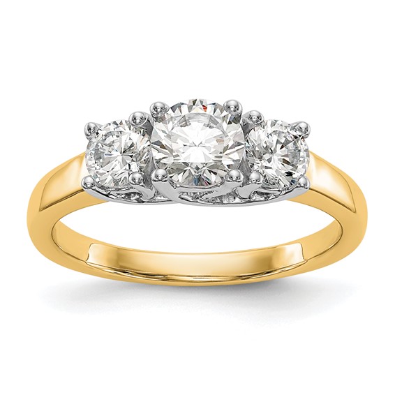 14K Two-tone 3-Stone (Holds 1/2 carat (5.2mm) Round Center and (2-4.00mm) Round Sides) Engagement Ring Mounting