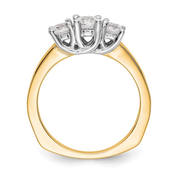 14K White Gold 3-Stone (Holds 1/2 carat (4.7mm) Round Center and (2-4.00mm) Round Sides) Engagement Ring Mounting