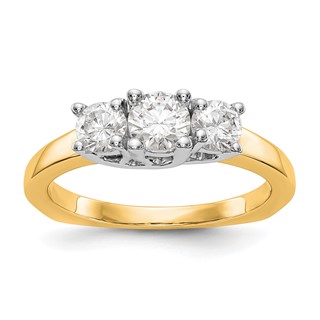 14K Two-tone 3-Stone (Holds 1/2 carat (4.7mm) Round Center and (2-4.00mm) Round Sides) Engagement Ring Mounting