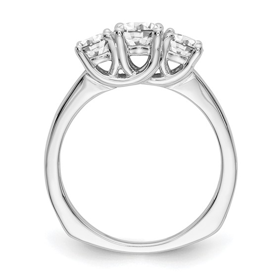 14K White Gold 3-Stone (Holds 1/2 carat (5.2mm) Round Center and (2-4.5mm) Round Sides) Engagement Ring Mounting