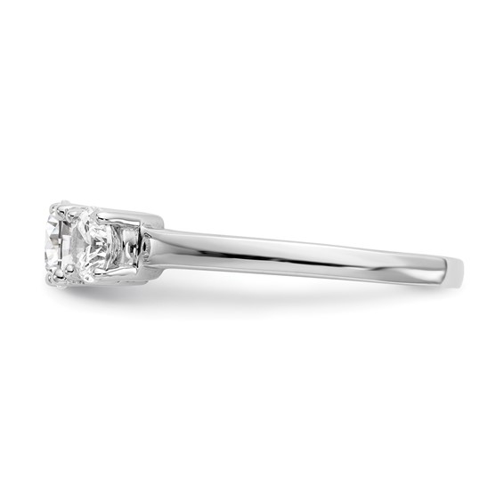 14K White Gold 3-Stone (Holds 1/2 carat (5.2mm) Round Center and (2-4.5mm) Round Sides) Engagement Ring Mounting