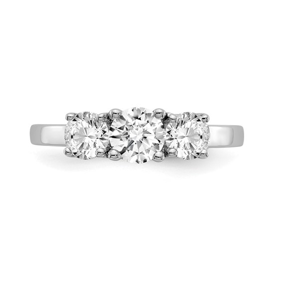 14K White Gold 3-Stone (Holds 1/2 carat (5.2mm) Round Center and (2-4.5mm) Round Sides) Engagement Ring Mounting