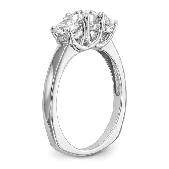 14K White Gold 3-Stone (Holds 1/2 carat (5.2mm) Round Center and (2-4.5mm) Round Sides) Engagement Ring Mounting