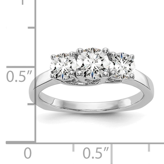 14K White Gold 3-Stone (Holds 1/2 carat (5.2mm) Round Center and (2-4.5mm) Round Sides) Engagement Ring Mounting
