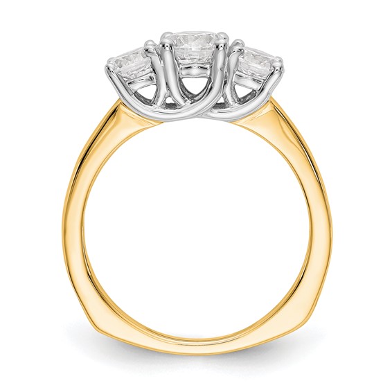 14K Two-tone 3-Stone (Holds 1/2 carat (5.2mm) Round Center and (2-4.5mm) Round Sides) Engagement Ring Mounting