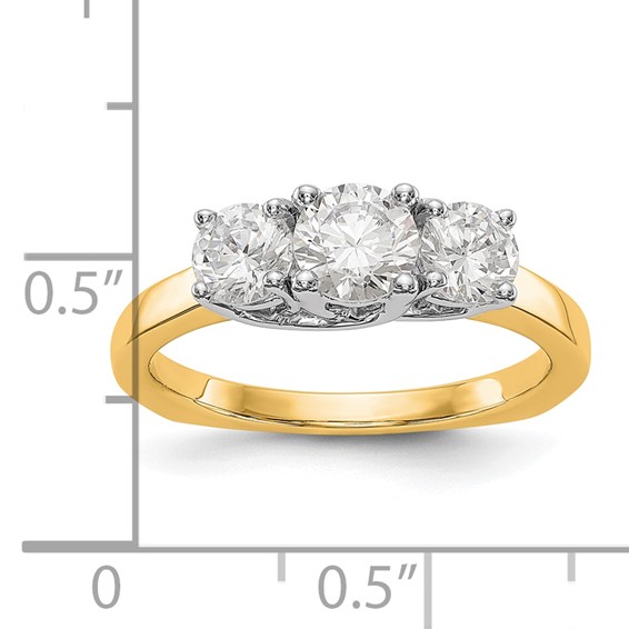 14K Two-tone 3-Stone (Holds 1/2 carat (5.2mm) Round Center and (2-4.5mm) Round Sides) Engagement Ring Mounting