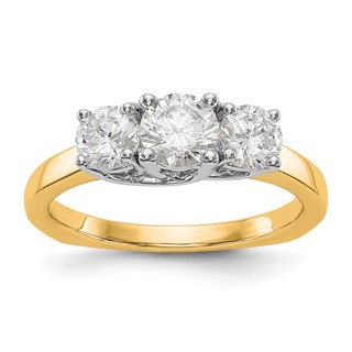 14K Two-tone 3-Stone (Holds 1/2 carat (5.2mm) Round Center and (2-4.5mm) Round Sides) Engagement Ring Mounting