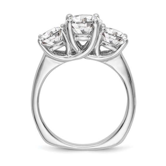 14K White Gold 3-Stone (Holds 1 carat (6.5mm) Round Center and (2-5.00mm) Round Sides) Engagement Ring Mounting