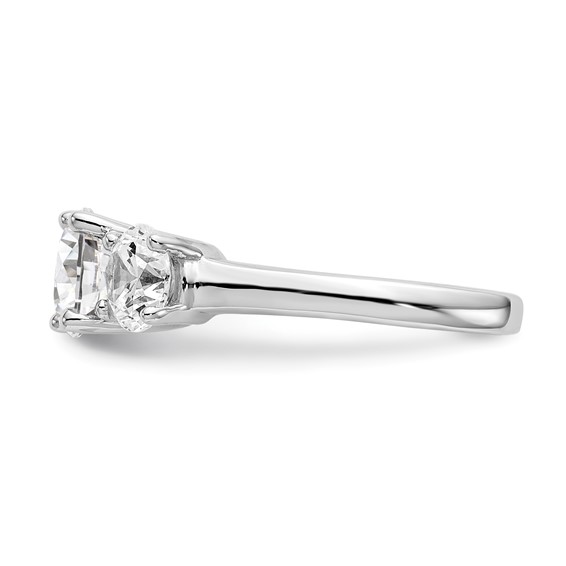 14K White Gold 3-Stone (Holds 1 carat (6.5mm) Round Center and (2-5.00mm) Round Sides) Engagement Ring Mounting