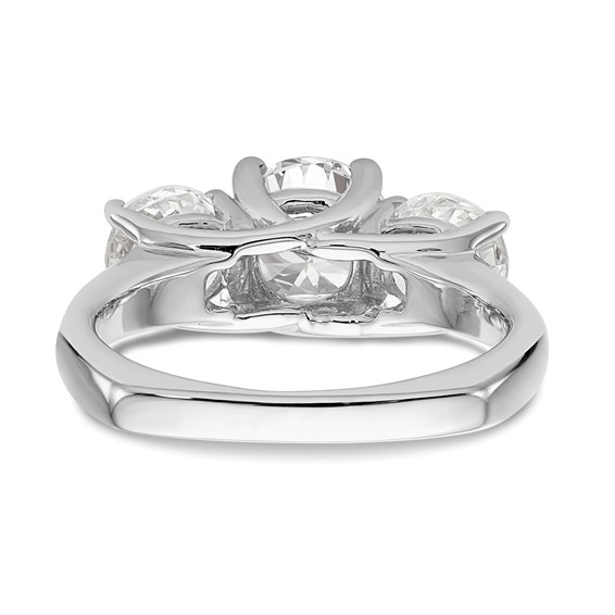 14K White Gold 3-Stone (Holds 1 carat (6.5mm) Round Center and (2-5.00mm) Round Sides) Engagement Ring Mounting