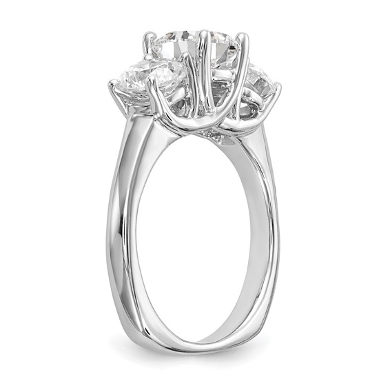 14K White Gold 3-Stone (Holds 1 carat (6.5mm) Round Center and (2-5.00mm) Round Sides) Engagement Ring Mounting