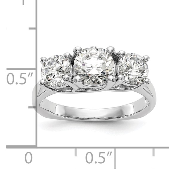 14K White Gold 3-Stone (Holds 1 carat (6.5mm) Round Center and (2-5.00mm) Round Sides) Engagement Ring Mounting