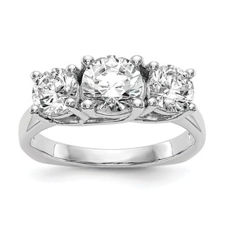14K White Gold 3-Stone (Holds 1 carat (6.5mm) Round Center and (2-5.00mm) Round Sides) Engagement Ring Mounting