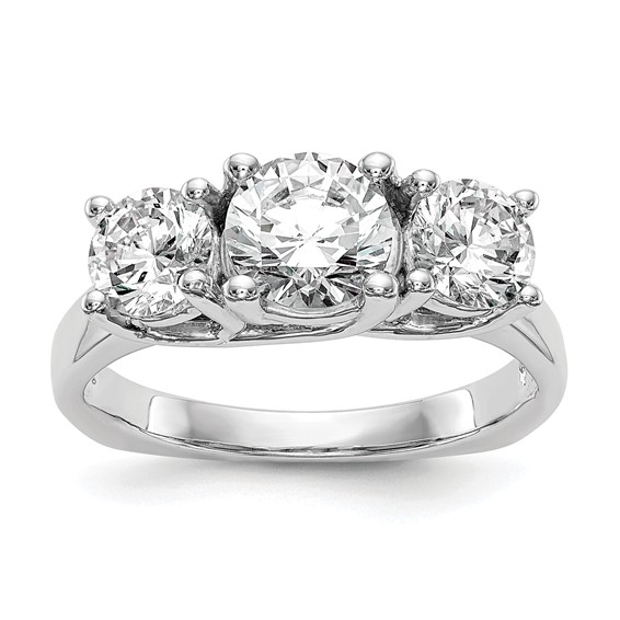 14K White Gold 3-Stone (Holds 1 carat (6.5mm) Round Center and (2-5.00mm) Round Sides) Engagement Ring Mounting