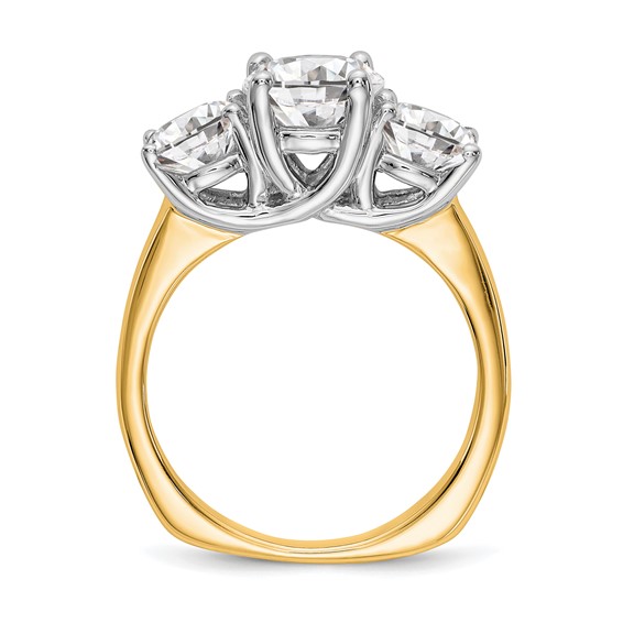 14K Two-tone 3-Stone (Holds 1 carat (6.5mm) Round Center and (2-5.00mm) Round Sides) Engagement Ring Mounting