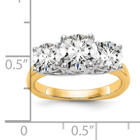 14K Two-tone 3-Stone (Holds 1 carat (6.5mm) Round Center and (2-5.00mm) Round Sides) Engagement Ring Mounting