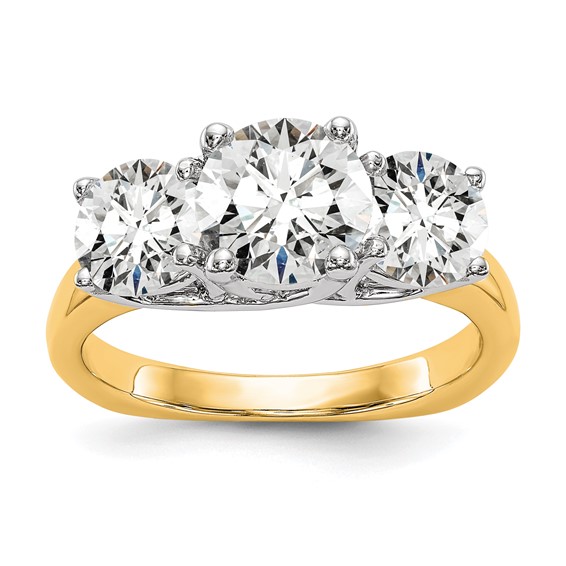 14K Two-tone 3-Stone (Holds 1 carat (6.5mm) Round Center and (2-5.00mm) Round Sides) Engagement Ring Mounting