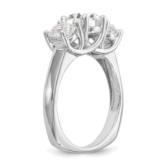 14K White Gold 3-Stone (Holds 1.25 carat (7.00mm) Round Center and (2-5.7mm) Round Sides) Engagement Ring Mounting