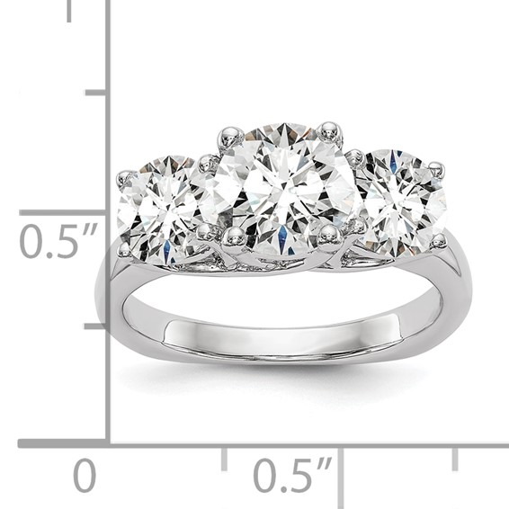 14K White Gold 3-Stone (Holds 1.25 carat (7.00mm) Round Center and (2-5.7mm) Round Sides) Engagement Ring Mounting