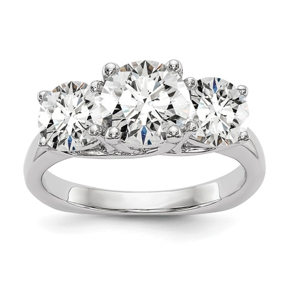 14K White Gold 3-Stone (Holds 1.25 carat (7.00mm) Round Center and (2-5.7mm) Round Sides) Engagement Ring Mounting