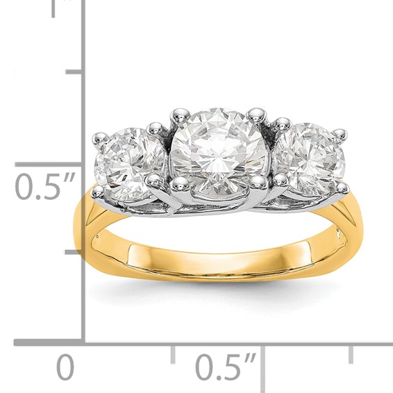 14K Two-tone 3-Stone (Holds 1.25 carat (7.00mm) Round Center and (2-5.7mm) Round Sides) Engagement Ring Mounting