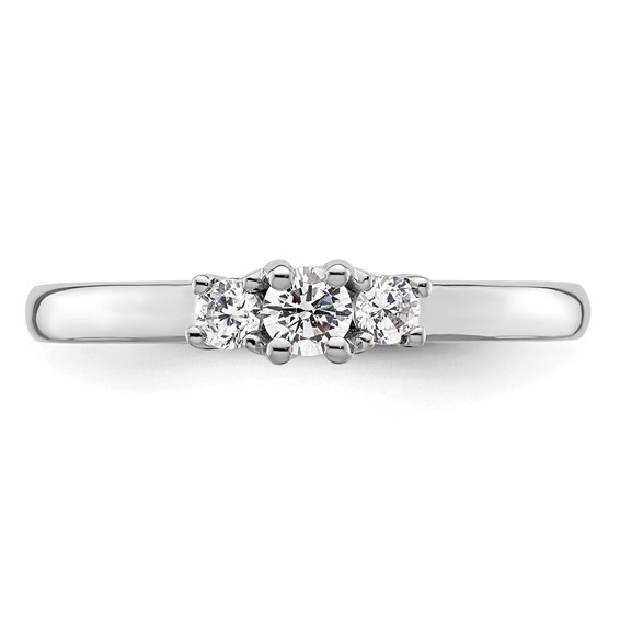 14K White Gold 3-Stone (Holds 1/8 carat (3.2mm) Round Center and (2-2.5mm) Round Sides) Engagement Ring Mounting