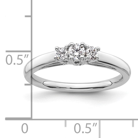 14K White Gold 3-Stone (Holds 1/8 carat (3.2mm) Round Center and (2-2.5mm) Round Sides) Engagement Ring Mounting
