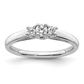 14K White Gold 3-Stone (Holds 1/8 carat (3.2mm) Round Center and (2-2.5mm) Round Sides) Engagement Ring Mounting