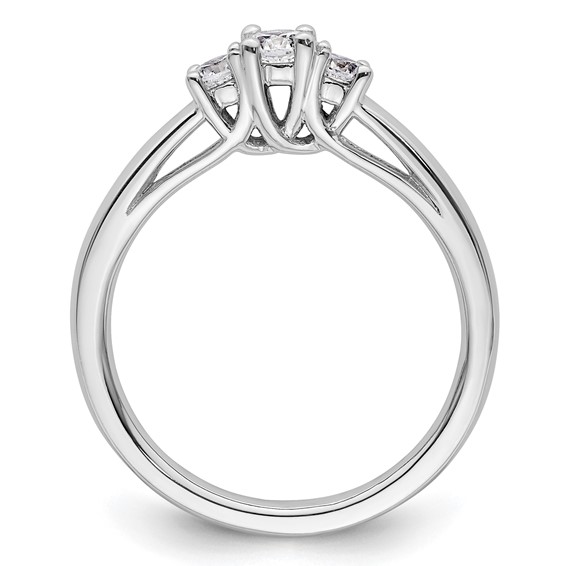 14K White Gold 3-Stone (Holds 1/6 carat (3.5mm) Round Center and (2-2.8mm) Round Sides) Engagement Ring Mounting