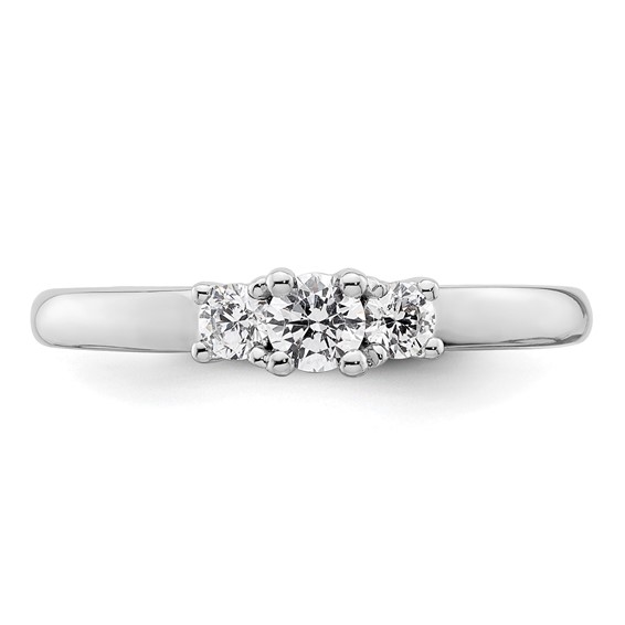 14K White Gold 3-Stone (Holds 1/6 carat (3.5mm) Round Center and (2-2.8mm) Round Sides) Engagement Ring Mounting
