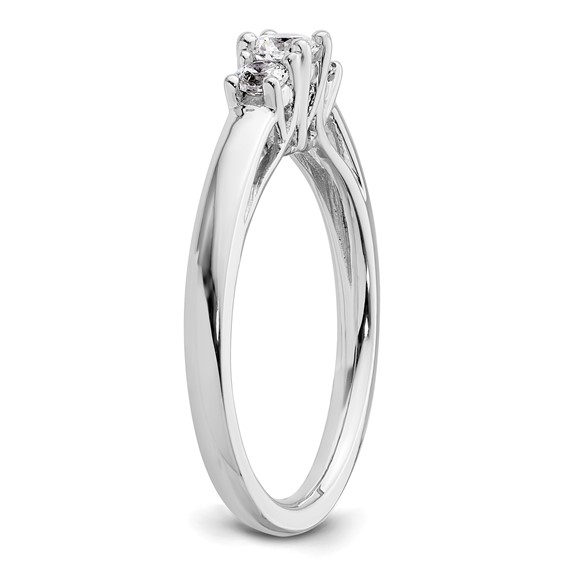 14K White Gold 3-Stone (Holds 1/6 carat (3.5mm) Round Center and (2-2.8mm) Round Sides) Engagement Ring Mounting