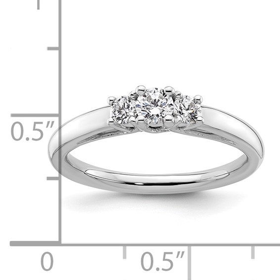 14K White Gold 3-Stone (Holds 1/6 carat (3.5mm) Round Center and (2-2.8mm) Round Sides) Engagement Ring Mounting