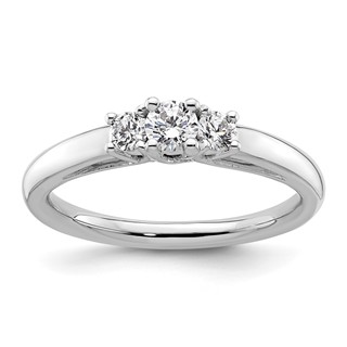 14K White Gold 3-Stone (Holds 1/6 carat (3.5mm) Round Center and (2-2.8mm) Round Sides) Engagement Ring Mounting