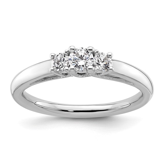 14K White Gold 3-Stone (Holds 1/6 carat (3.5mm) Round Center and (2-2.8mm) Round Sides) Engagement Ring Mounting