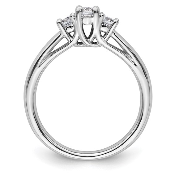 14K White Gold 3-Stone (Holds 1/4carat (4.1mm) Round Center and (2-3.2mm) Round Sides) Engagement Ring Mounting