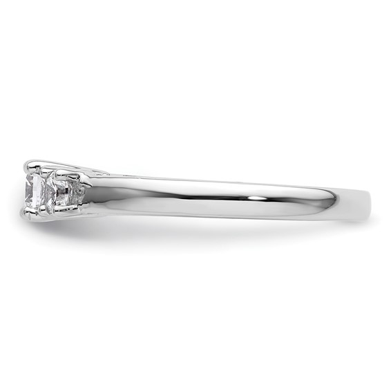 14K White Gold 3-Stone (Holds 1/4carat (4.1mm) Round Center and (2-3.2mm) Round Sides) Engagement Ring Mounting