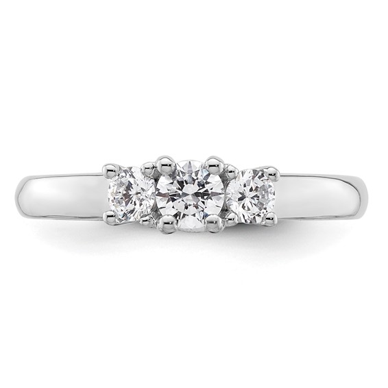 14K White Gold 3-Stone (Holds 1/4carat (4.1mm) Round Center and (2-3.2mm) Round Sides) Engagement Ring Mounting