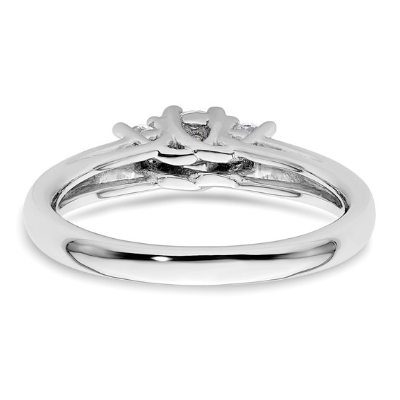 14K White Gold 3-Stone (Holds 1/4carat (4.1mm) Round Center and (2-3.2mm) Round Sides) Engagement Ring Mounting