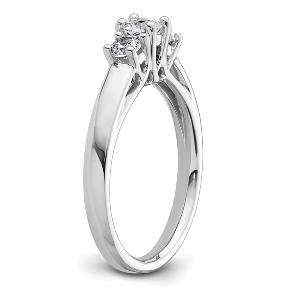 14K White Gold 3-Stone (Holds 1/4carat (4.1mm) Round Center and (2-3.2mm) Round Sides) Engagement Ring Mounting