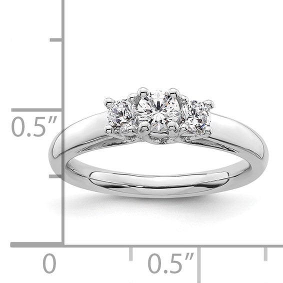 14K White Gold 3-Stone (Holds 1/4carat (4.1mm) Round Center and (2-3.2mm) Round Sides) Engagement Ring Mounting