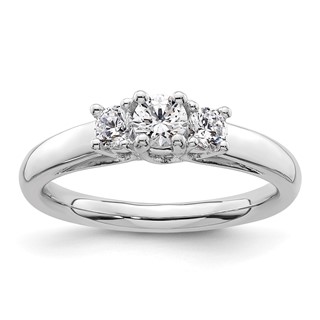 14K White Gold 3-Stone (Holds 1/4carat (4.1mm) Round Center and (2-3.2mm) Round Sides) Engagement Ring Mounting