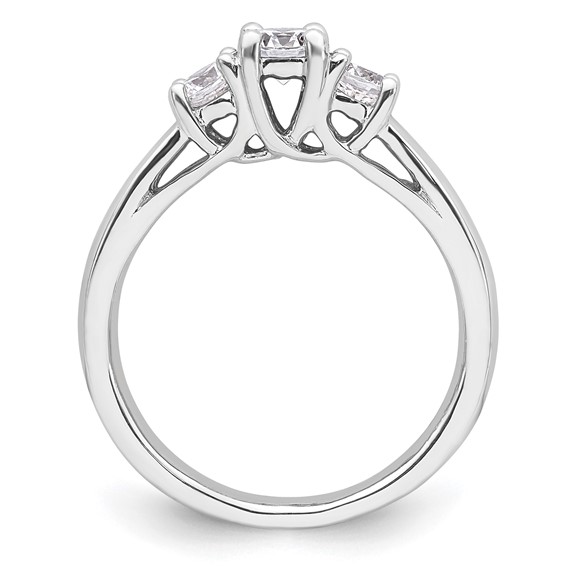 14K White Gold 3-Stone (Holds 3/8 carat (4.6mm) Round Center and (2-3.7mm) Round Sides) Engagement Ring Mounting