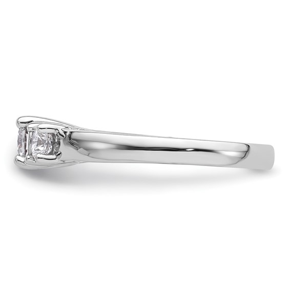 14K White Gold 3-Stone (Holds 3/8 carat (4.6mm) Round Center and (2-3.7mm) Round Sides) Engagement Ring Mounting