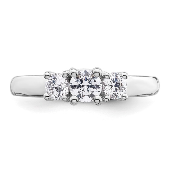 14K White Gold 3-Stone (Holds 3/8 carat (4.6mm) Round Center and (2-3.7mm) Round Sides) Engagement Ring Mounting