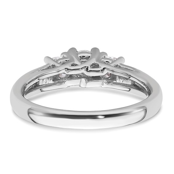 14K White Gold 3-Stone (Holds 3/8 carat (4.6mm) Round Center and (2-3.7mm) Round Sides) Engagement Ring Mounting