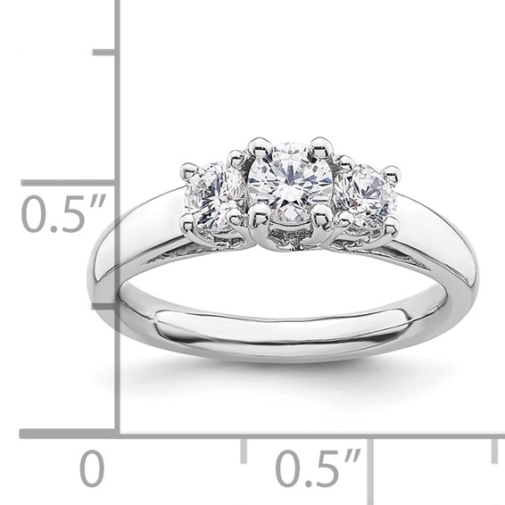14K White Gold 3-Stone (Holds 3/8 carat (4.6mm) Round Center and (2-3.7mm) Round Sides) Engagement Ring Mounting