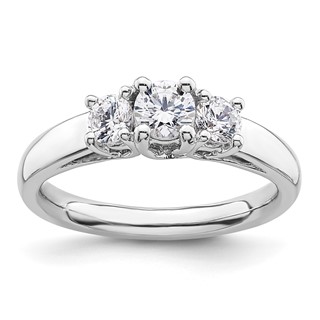 14K White Gold 3-Stone (Holds 3/8 carat (4.6mm) Round Center and (2-3.7mm) Round Sides) Engagement Ring Mounting
